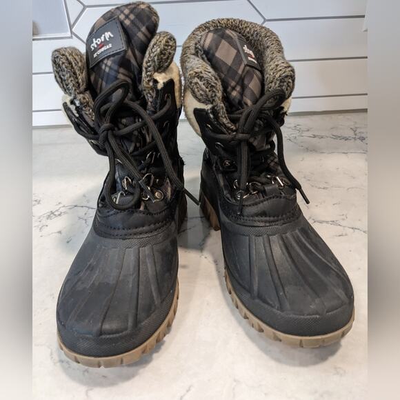 STORM Creek by Cougar Plaid Sherpa Winter Boots Fold Over Lace Up Women's Size 7 - Picture 2 of 11